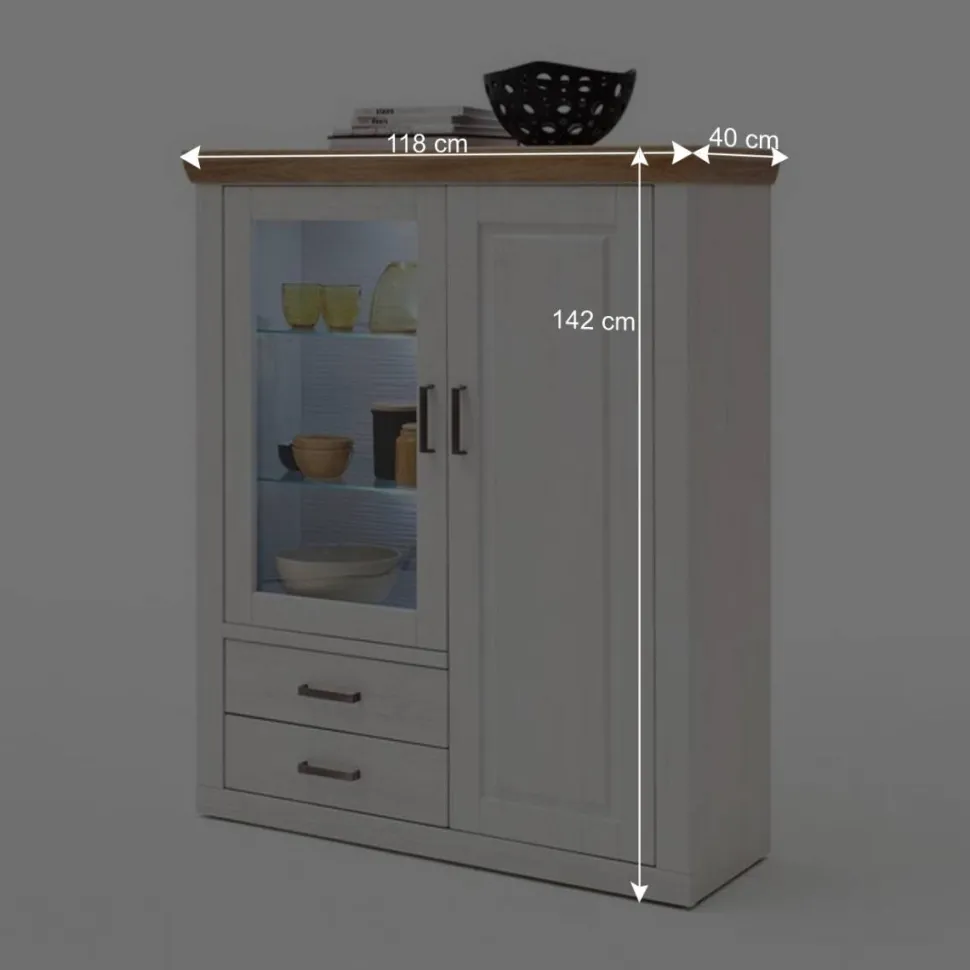Country Highboard Vitrine mit Stauraum - Samula
