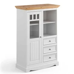 Country Style Highboard in Weiß & Kiefer Natur - Vitablo