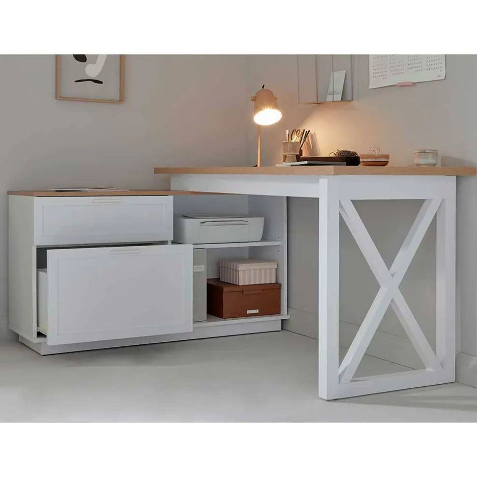 Country Style Schreibtisch mit Seitenregal - Ristina