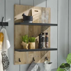 Country Style Wandboard mit 2 Böden & 3 Haken - Garisa