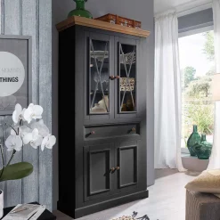 Country Vitrinenschrank in Grau & Eichefarben - Ustricia