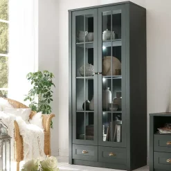 Country Vitrinenschrank in Dunkelgrün - Niestov