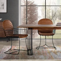 Design Armlehnenstuhl aus Leder Hellbraun - Persia (2er Set)