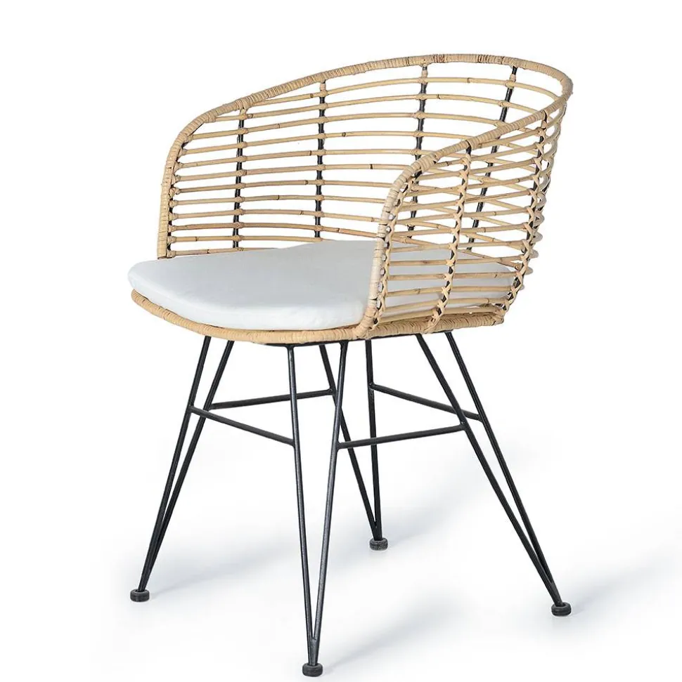 Design Armlehnenstuhl in Rattan Natur und Schwarz - Adatto (2er Set)