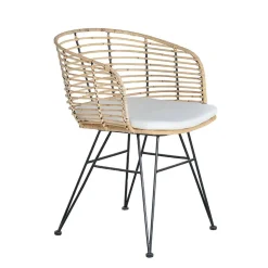 Design Armlehnenstuhl in Rattan Natur und Schwarz - Adatto (2er Set)