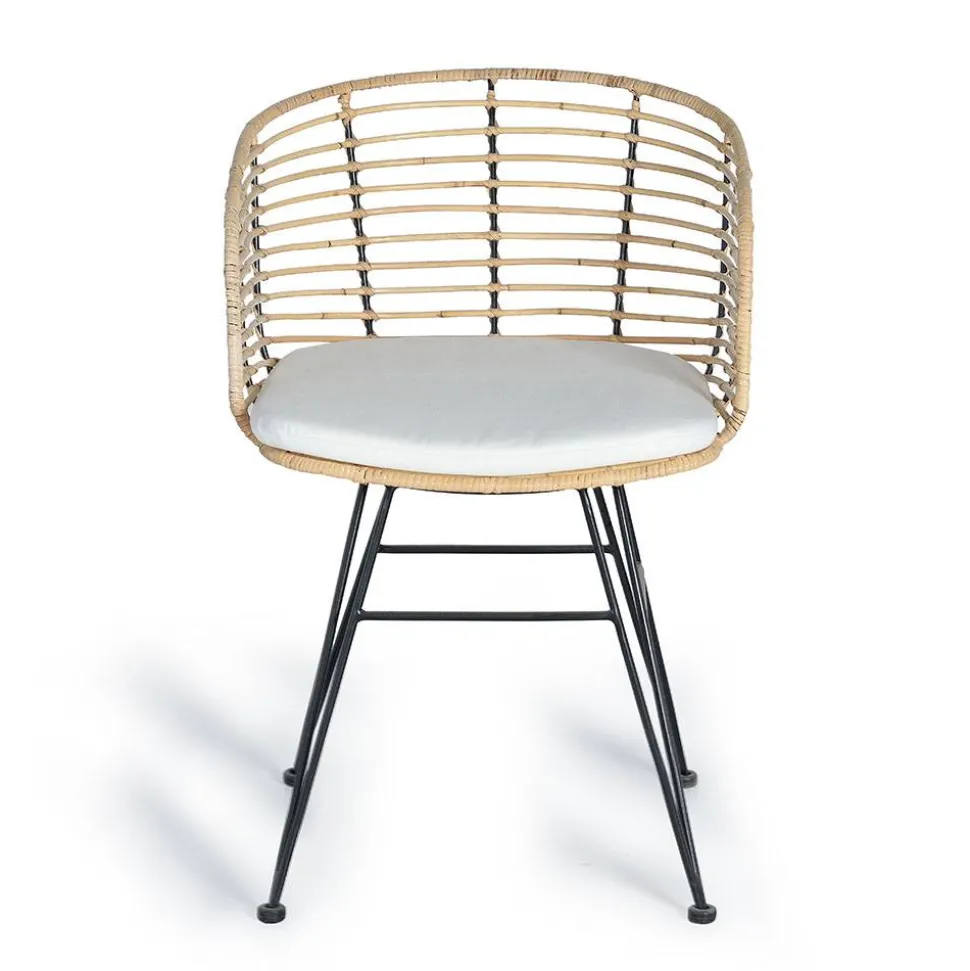 Design Armlehnenstuhl in Rattan Natur und Schwarz - Adatto (2er Set)