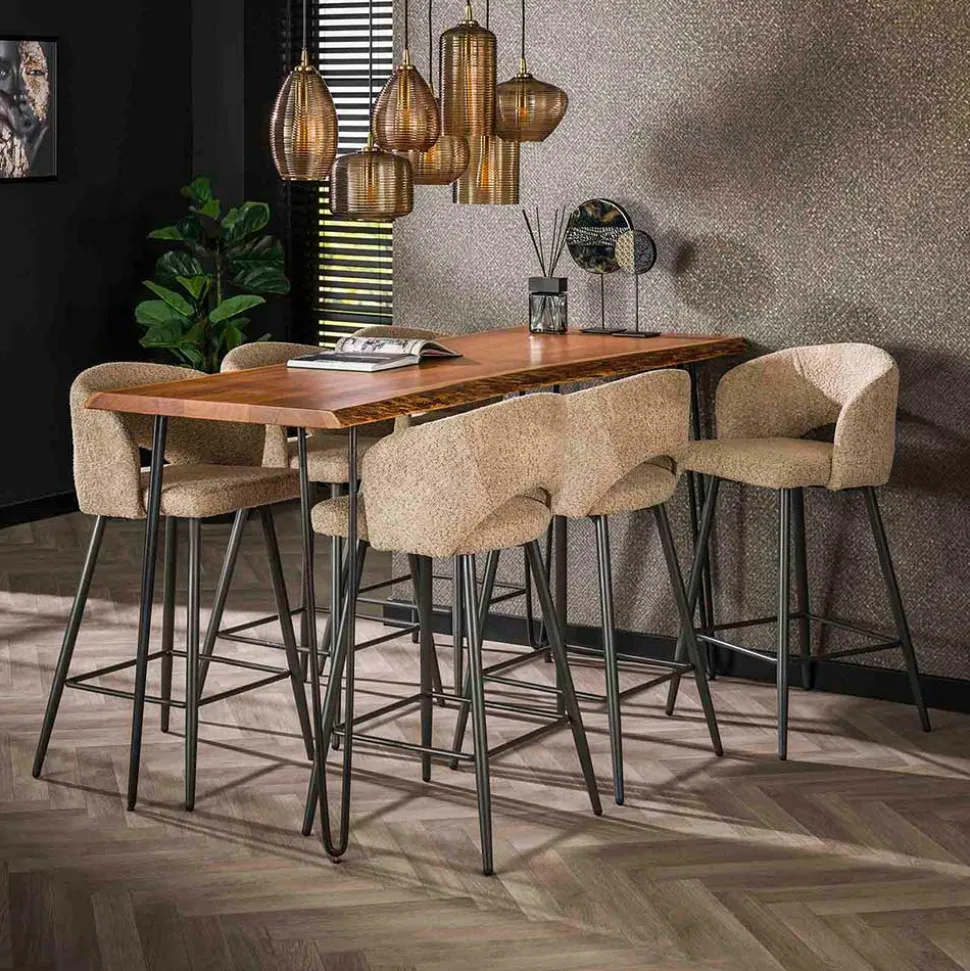 Design Barstuhl aus Boucle in Beige - Ludizia (2er Set)