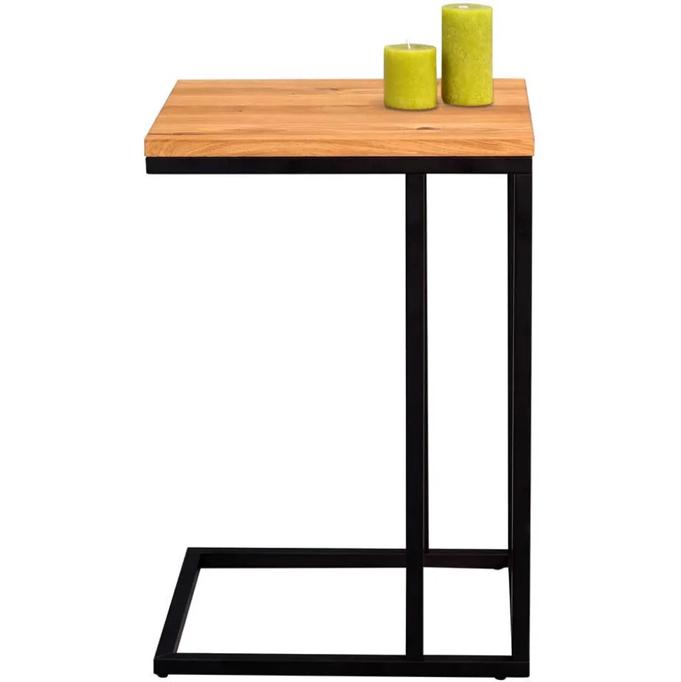 Design Beistelltisch mit Wildeiche Massivholz Voprium & Metall schwarz