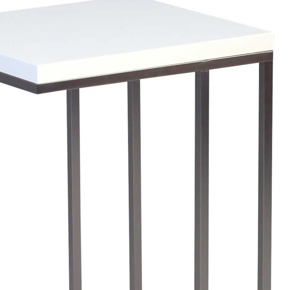 Design Beistelltisch mit weißer Platte Andino & Gestell Edelstahloptik