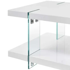 Design Couchtisch in Weiß Hochglanz & Glas - Klemak