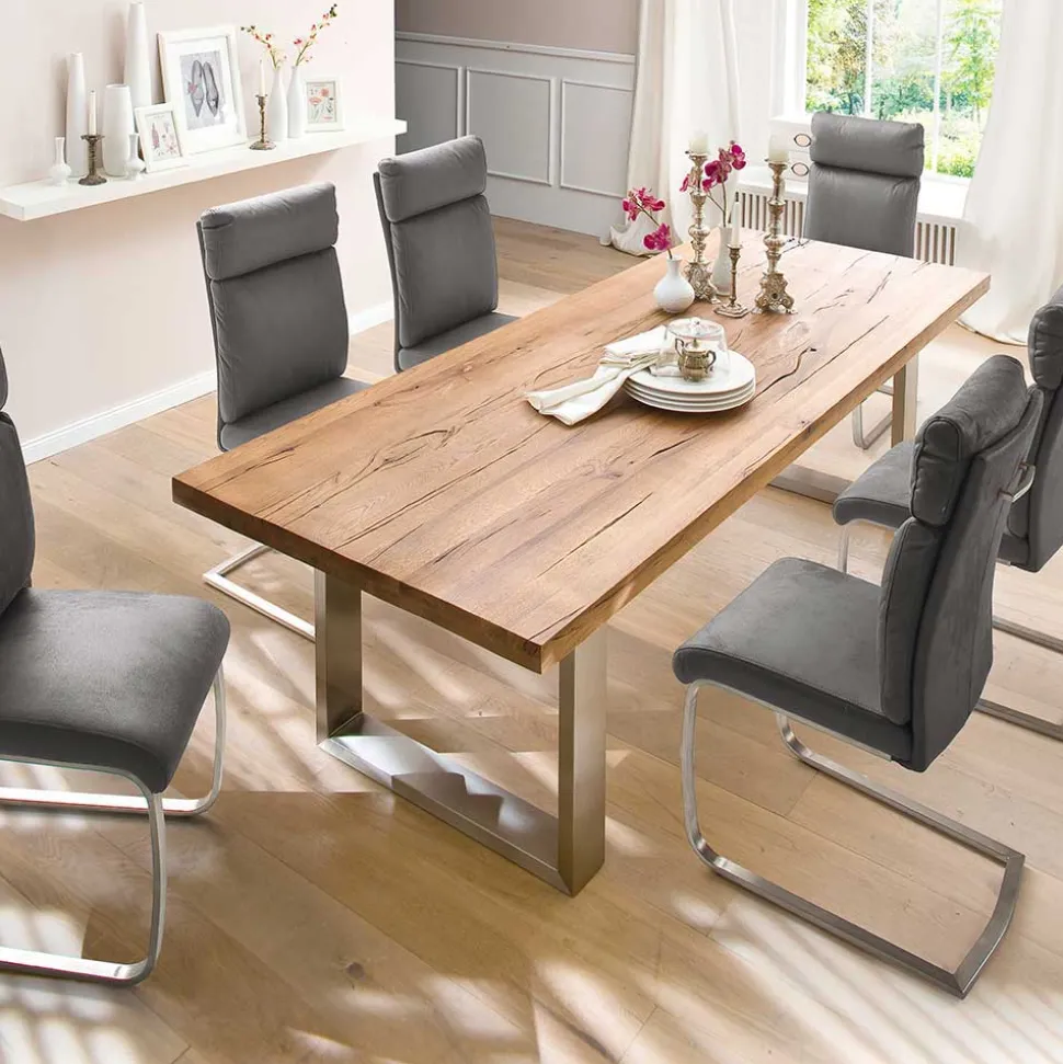 Design Esszimmertisch mit Holz Eiche dunkel Venditora & Edelstahl