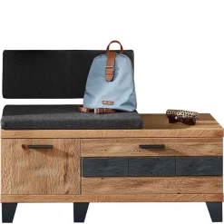 Design Flurbank aus Wildeiche in Natur & Grau - Elprisca