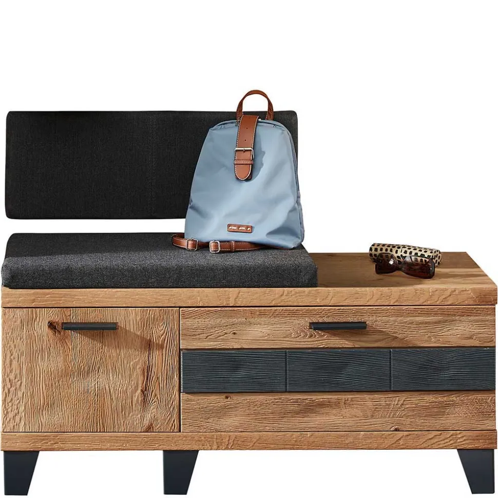 Design Flurbank aus Wildeiche in Natur & Grau - Elprisca