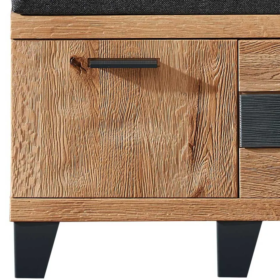 Design Flurbank aus Wildeiche in Natur & Grau - Elprisca