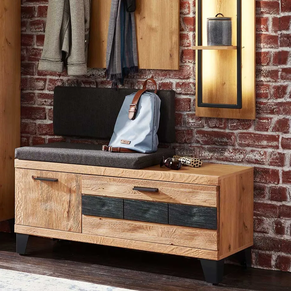 Design Flurbank aus Wildeiche in Natur & Grau - Elprisca