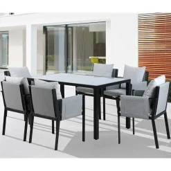 Design Garten-Essgruppe in Grau & Schwarz - Geraldine (siebenteilig)