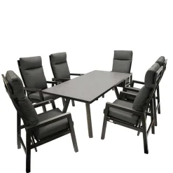 Design Gartentisch Gruppe in Dunkelgrau - Curedo (siebenteilig)