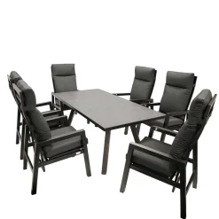 Design Gartentisch Gruppe in Dunkelgrau - Curedo (siebenteilig)