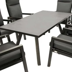 Design Gartentisch Gruppe in Dunkelgrau - Curedo (siebenteilig)