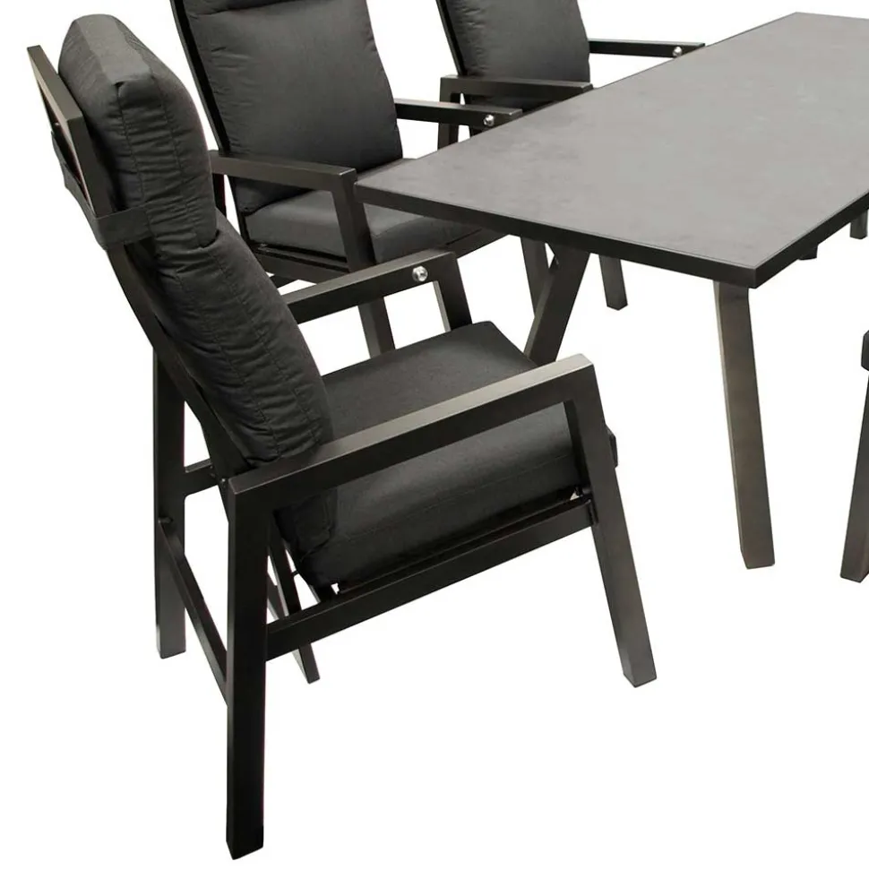 Design Gartentisch Gruppe in Dunkelgrau - Curedo (siebenteilig)