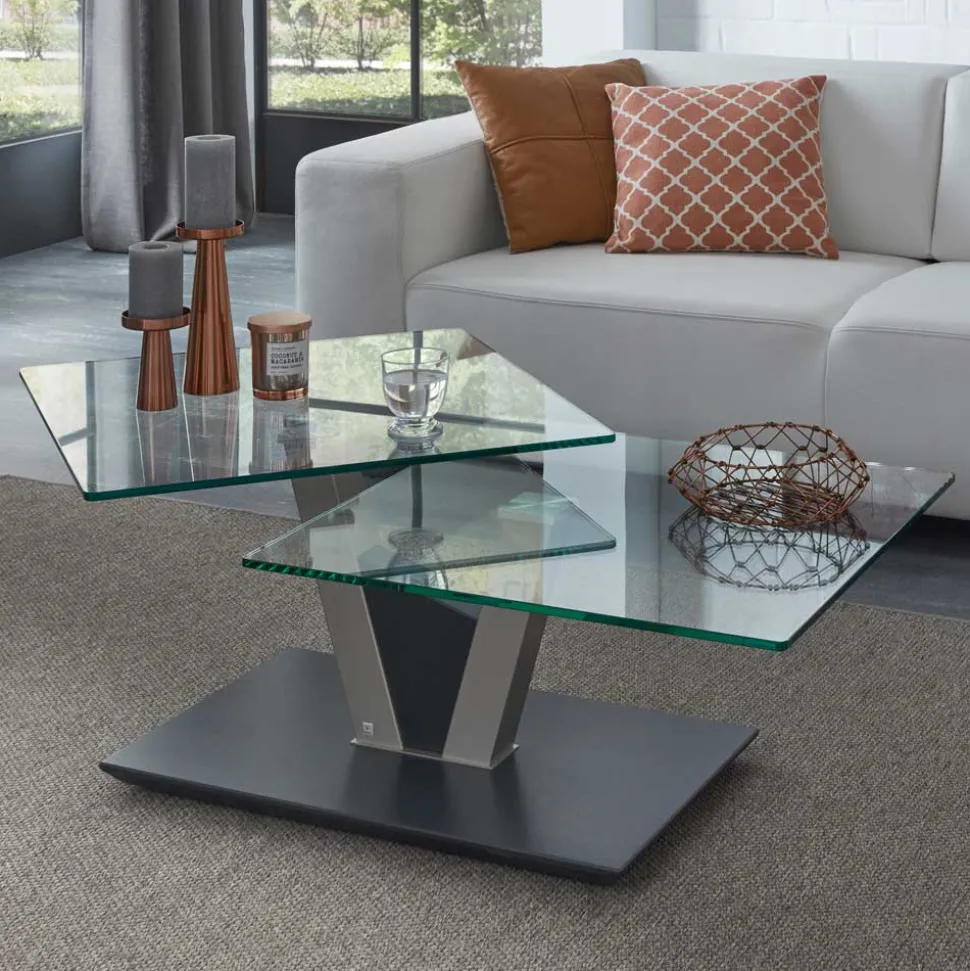 Design Glas Couchtisch mit schwenkbarer Tischplatte - Exotica