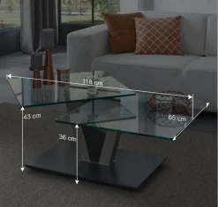 Design Glas Couchtisch mit schwenkbarer Tischplatte - Exotica