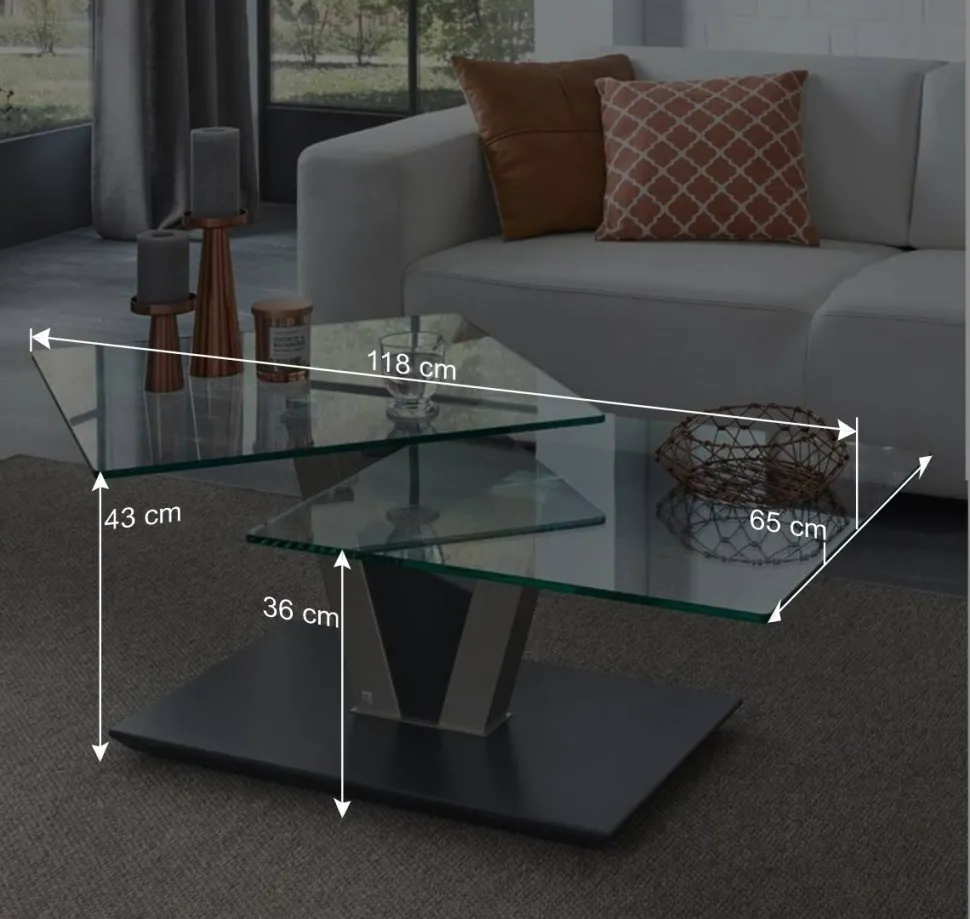 Design Glas Couchtisch mit schwenkbarer Tischplatte - Exotica