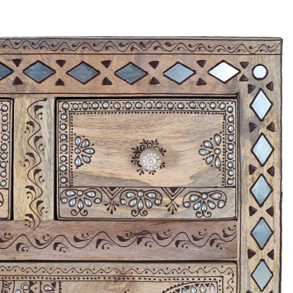 Design Highboard aus Mangoholz reich verziert - Magie