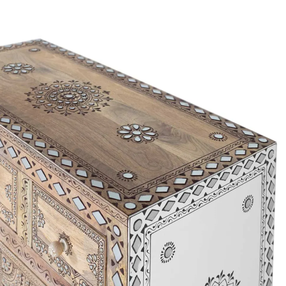 Design Highboard aus Mangoholz reich verziert - Magie