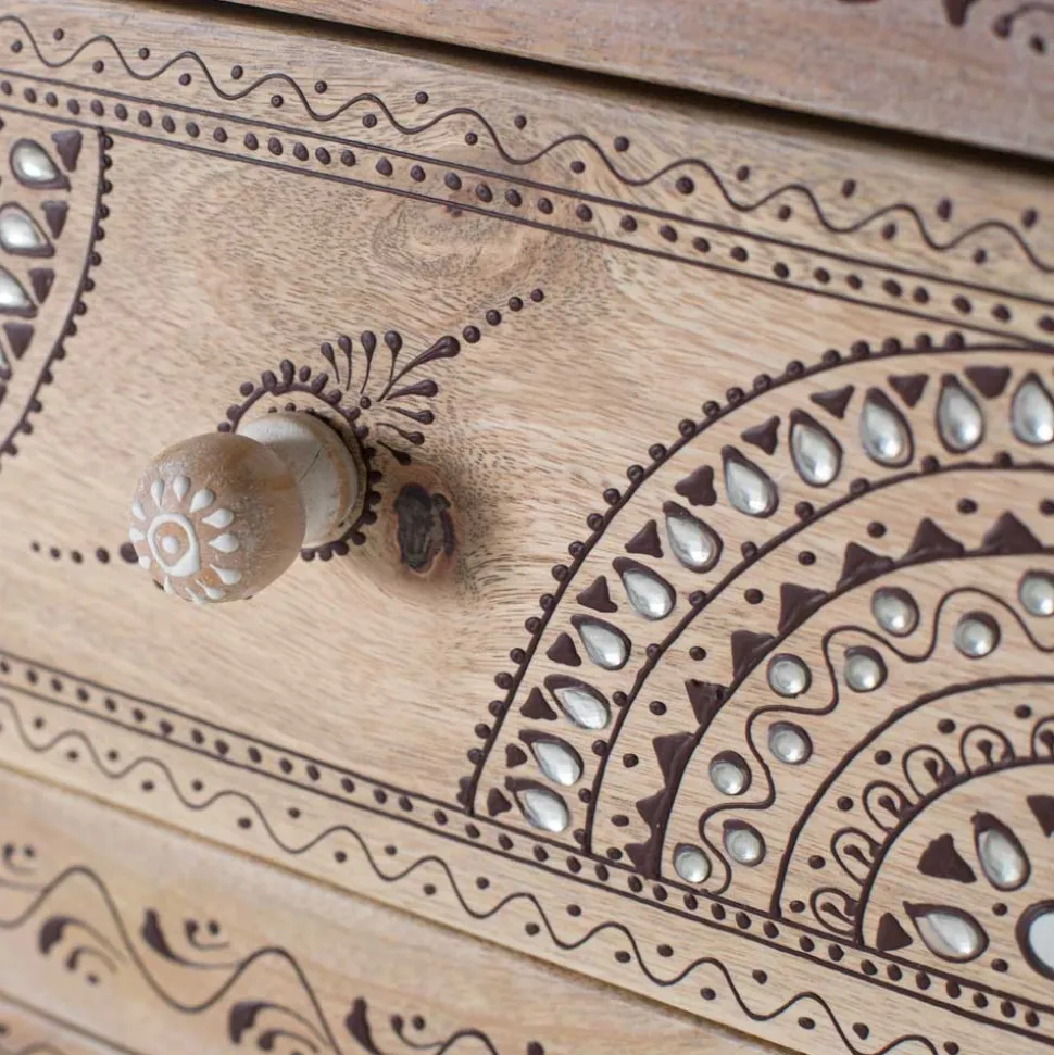 Design Highboard aus Mangoholz reich verziert - Magie