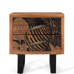 Design Holz Nachtkommode mit Schnitzerei und Lack - Marcel