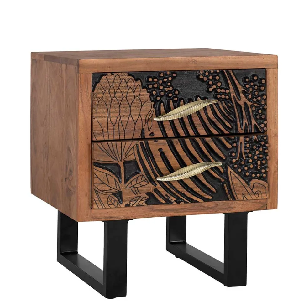 Design Holz Nachtkommode mit Schnitzerei und Lack - Marcel