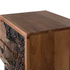 Design Holz Nachtkommode mit Schnitzerei und Lack - Marcel