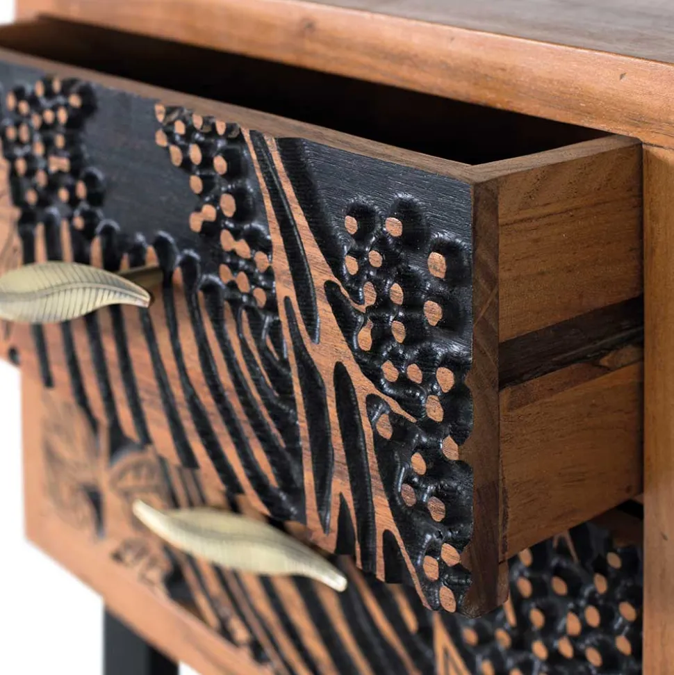 Design Holz Nachtkommode mit Schnitzerei und Lack - Marcel