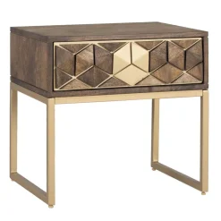 Design Nachtkommode in Walnuss Braun und Gold - Feregato