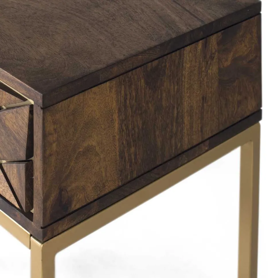 Design Nachtkommode in Walnuss Braun und Gold - Feregato