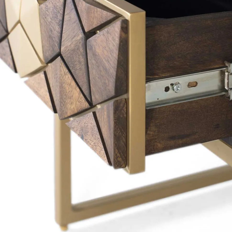 Design Nachtkommode in Walnuss Braun und Gold - Feregato