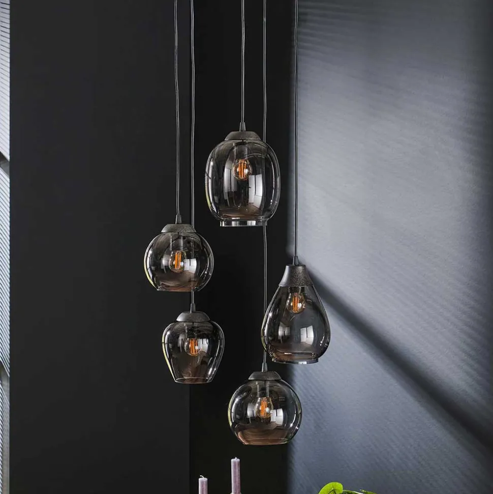 Design Pendelleuchte mit Chromglas Schirmen - Ampiano