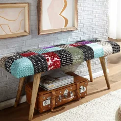 Design Polsterbank mit Samt Patchwork Bezug - Clarisa