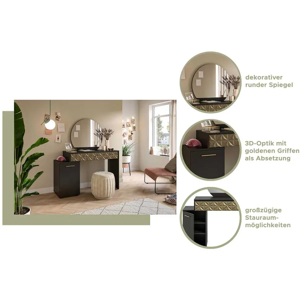 Design Schminktisch in Schwarz und Gold - Madrilena