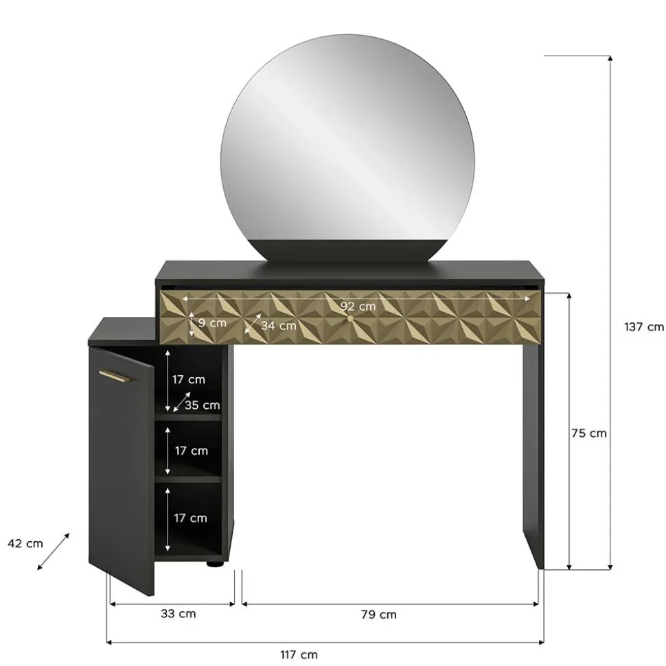 Design Schminktisch in Schwarz und Gold - Madrilena