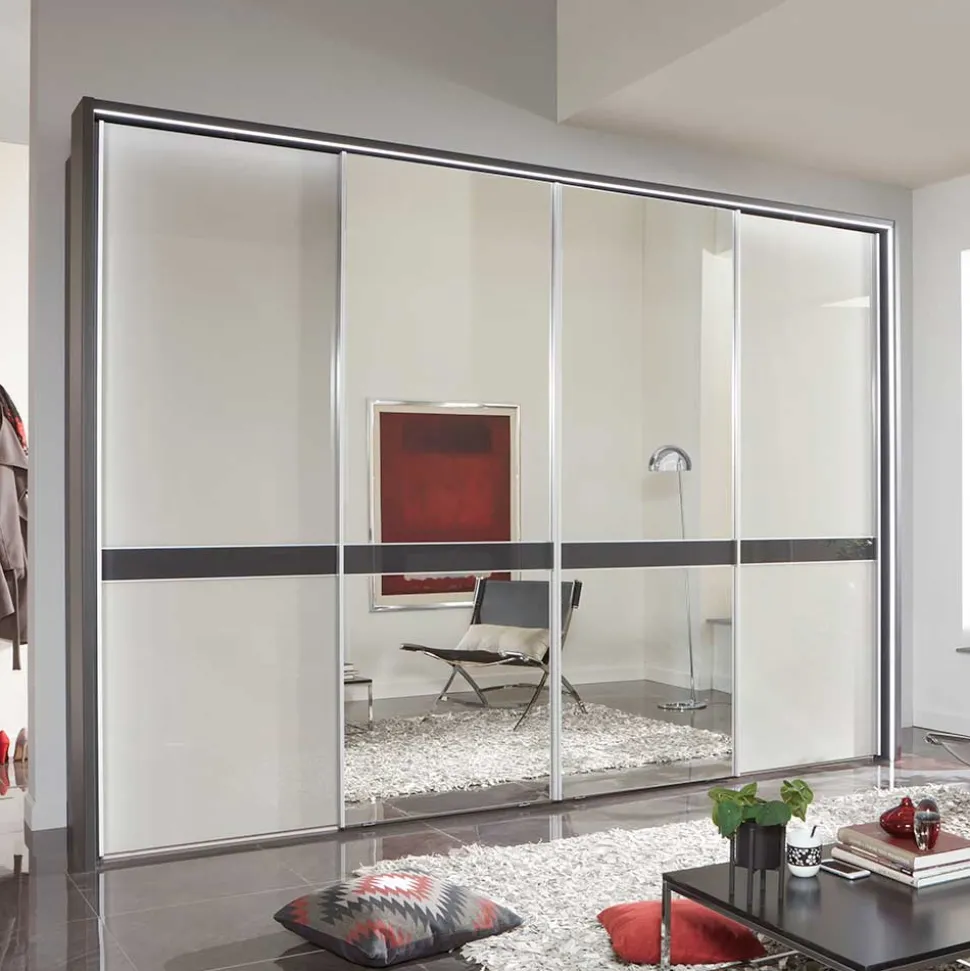 Design Schrank mit Spiegel & Glas Front Hellgrau - Capolyna