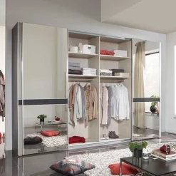 Design Schrank mit Spiegel & Glas Front Hellgrau - Capolyna