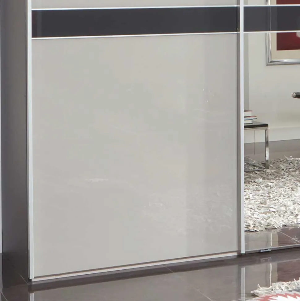 Design Schrank mit Spiegel & Glas Front Hellgrau - Capolyna
