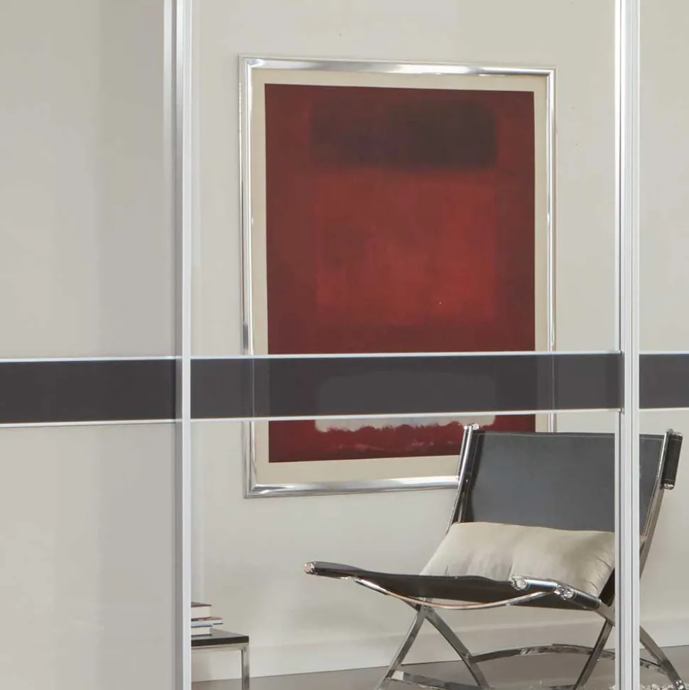 Design Schrank mit Spiegel & Glas Front Hellgrau - Capolyna