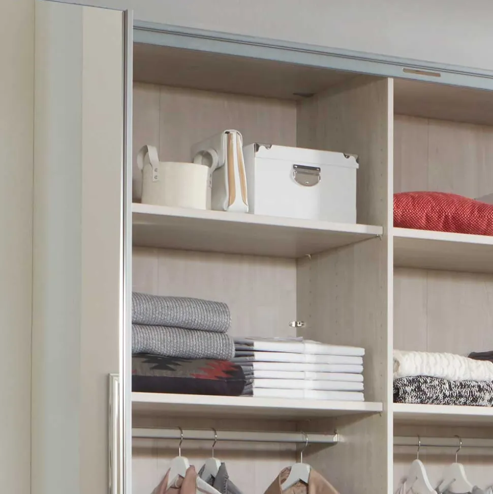 Design Schrank mit Spiegel & Glas Front Hellgrau - Capolyna