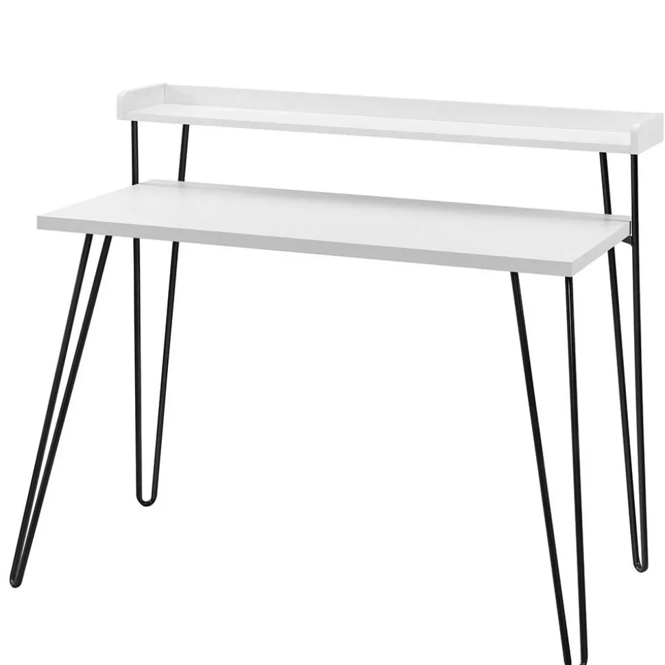 Design Schreibtisch mit Aufsatz in Weiß - Prasido