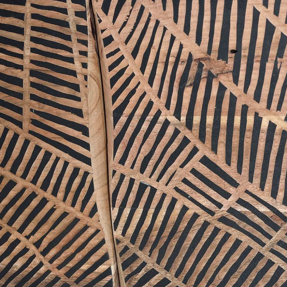 Design Sideboard aus Akazienholz mit Schnitzerei - Merlan