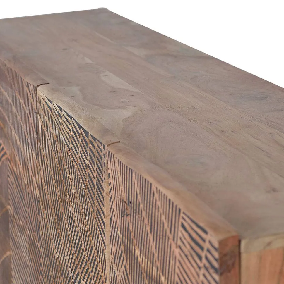 Design Sideboard aus Akazienholz mit Schnitzerei - Merlan