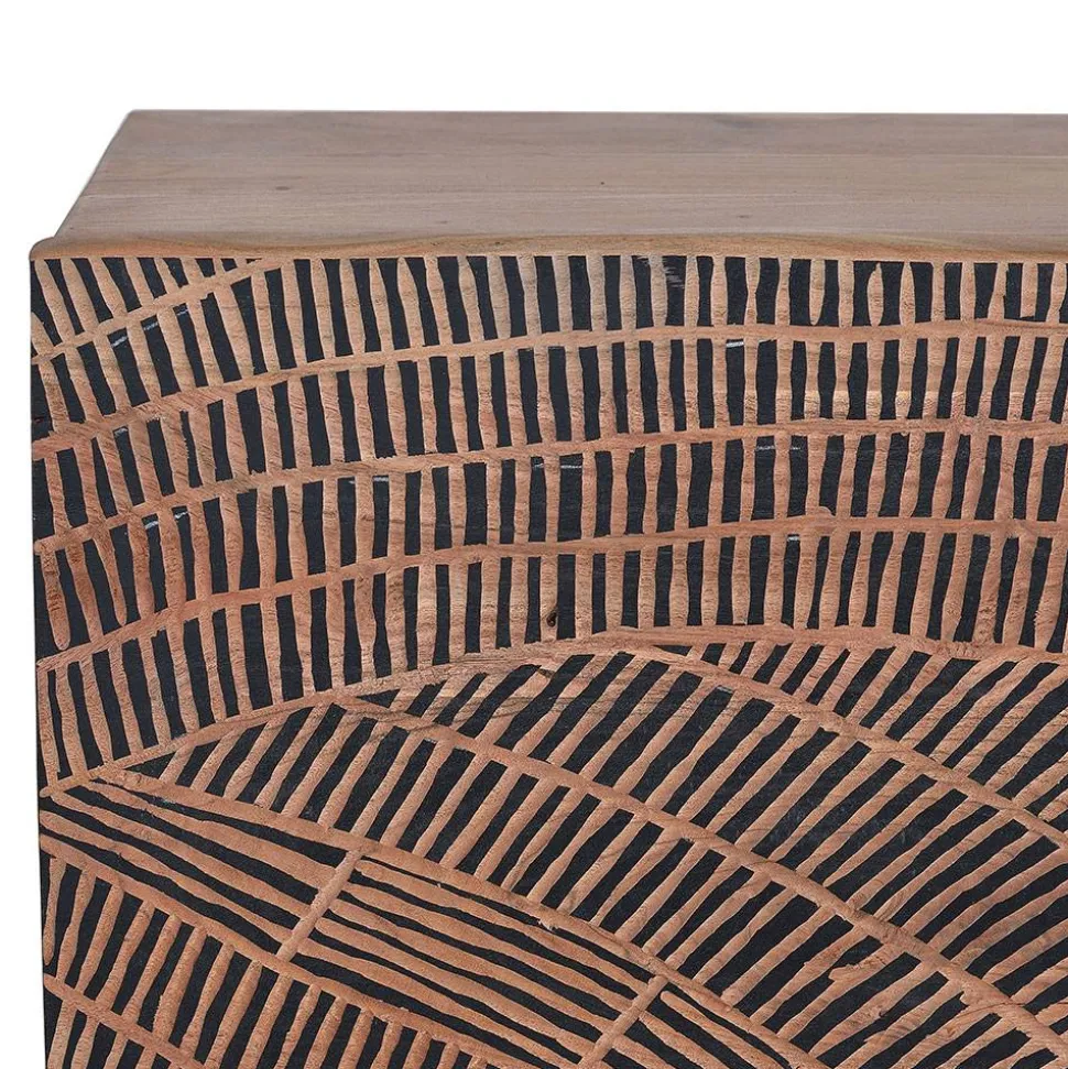 Design Sideboard aus Akazienholz mit Schnitzerei - Merlan